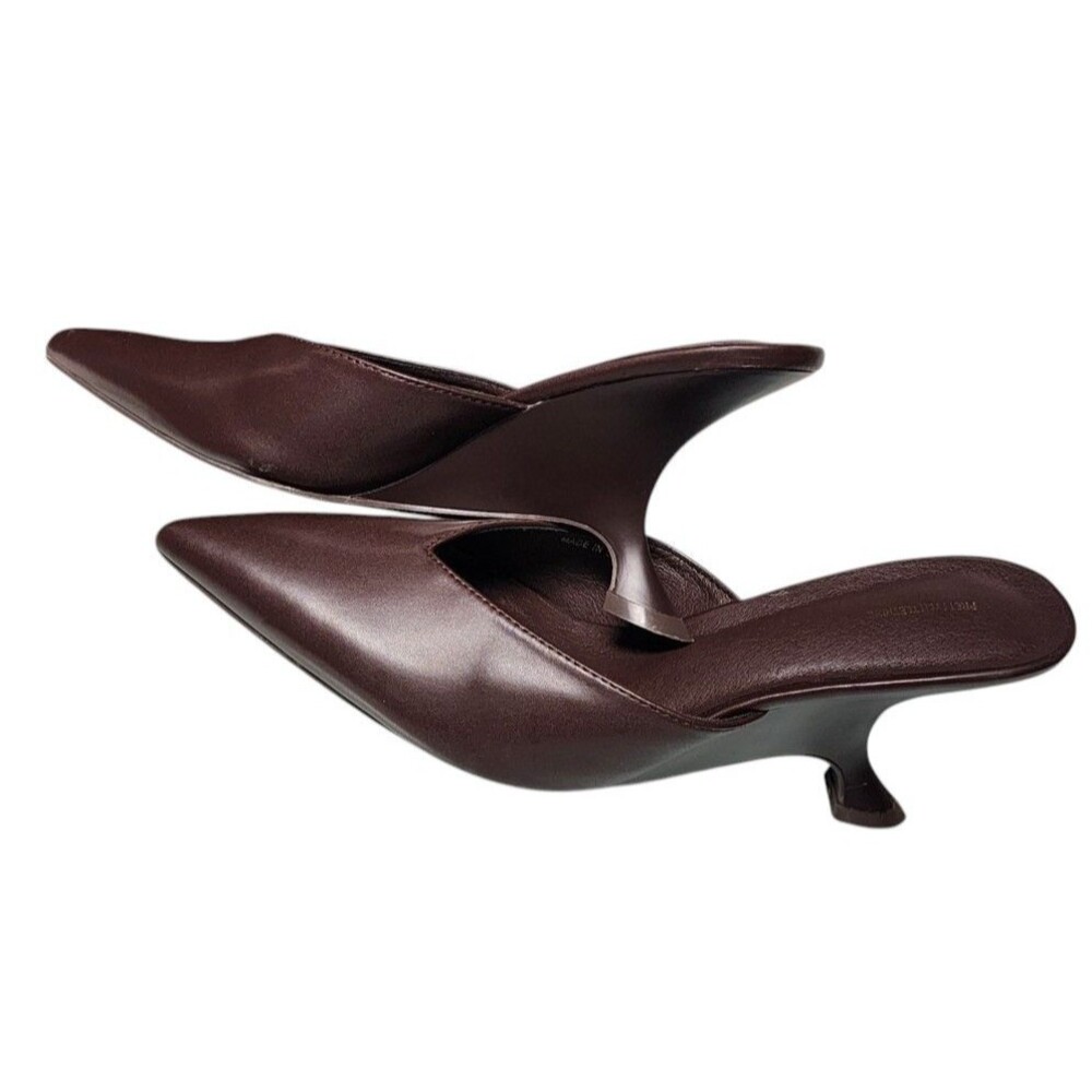 Pretty Little Thing Chocolate Pu Point Toe Wedge Heel Mules Size 8 View 3